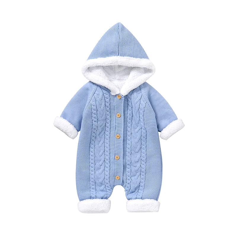 

Baby Boy Girl Fleece Rompers Jumpsuits 0-18m Spring Fall Winter Hooded Long Sleeves Knit Newborn Infant Unisex Playsuits Outfits