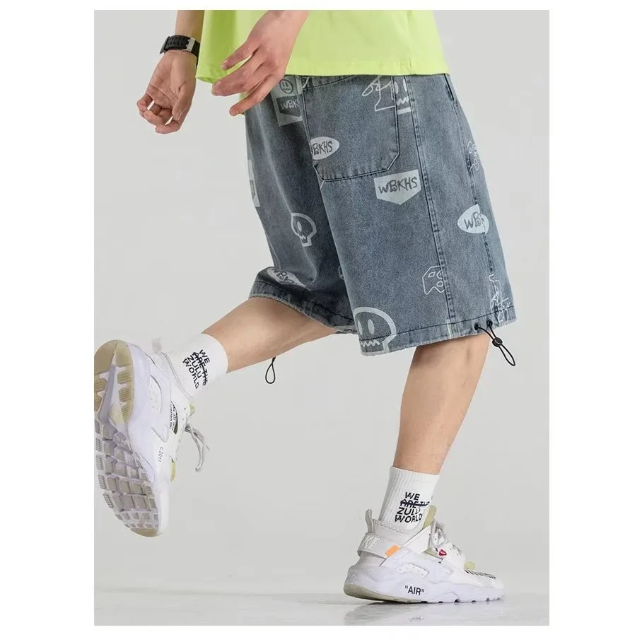 

Джинсовые модные мужские шорты, летние тонкие свободные модные брендовые брюки, повседневная верхняя одежда, средние брюки пяти четвертей, модные брюки High Street Pan