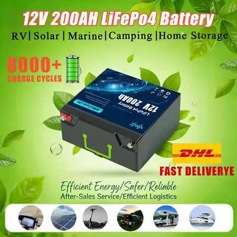 12V 200Ah LiFePO4🌺Battery with BMS 8000+Cycles,for Solar Energy⏱️Storage,RV Travel, Boats,Off-Road Adventures &amp; Off-Grid Homes