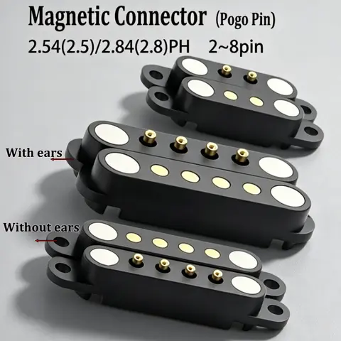 1 Set Of 2A DC Magnetic Pogo Pin Connectors 2-8Pin 2.5/2.8mm With/without Ears For Intelligent DIY Electronic Product Charging