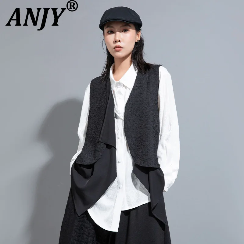 ANJY Spring Autumn New Women Dark Style Personality Sleeveless Cardigan Vest Trend Chic Multi-layer Design Niche Tank Top A21499