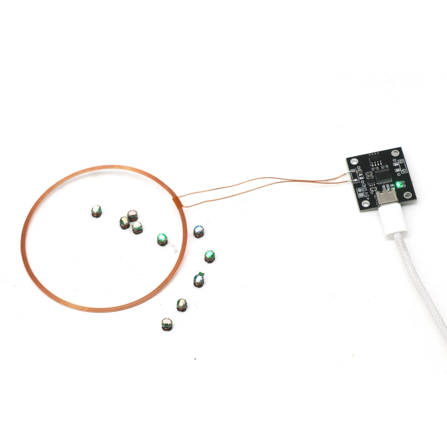 0-70mm Wireless Power Supply Transmitter Coil Single/dual Wireless Receiver LED Light Induction Lamp Toys Robots Gundam Model