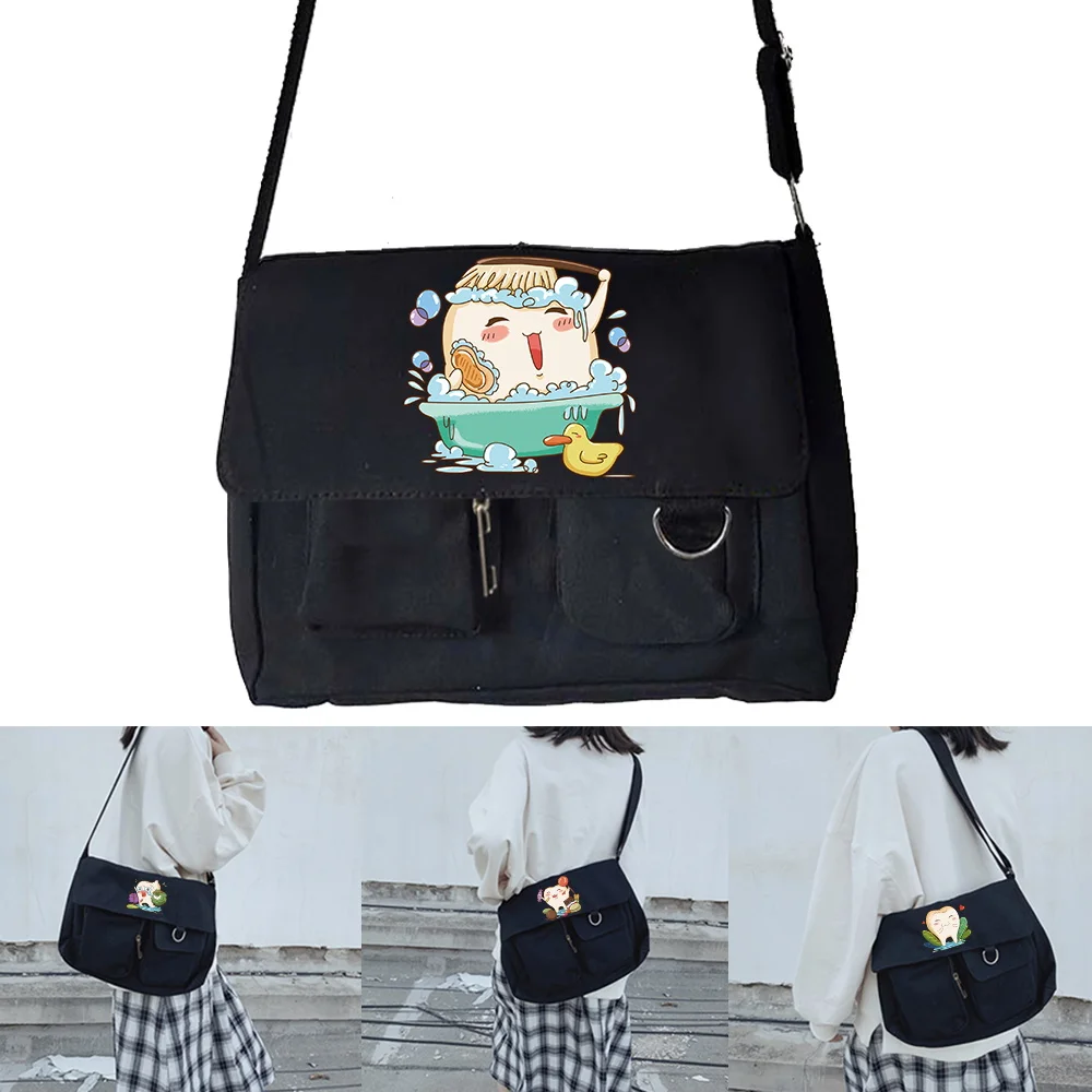 

Crossbody Bags ese Harajuku Tudent Style Wild Postman Case Simple Casual Canvas Shoulder Bag Teeth Print Women's Satchels