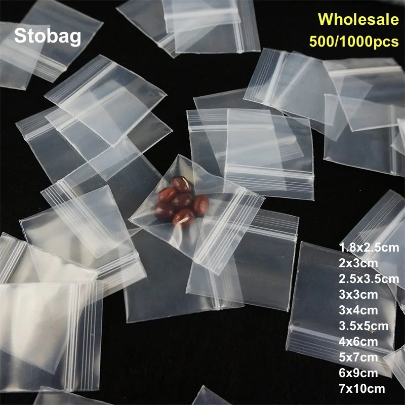 StoBag 500/1000pcs Wholesale Transparent Mini Small Ziplock Plastic Bags Jewelry Packaging Storage Reclosable Poly Clear Pouches