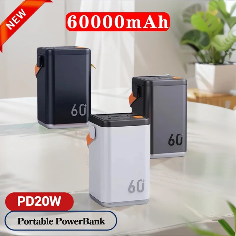 New 60000mAh Power Bank with LED Light PD Large Capacity 30W Fast Charger Portable Powerbank Station External Battery for IPhone