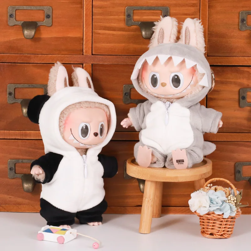 13CM Plush Doll Clothes Set for Labubu Doll Dinosaur Animal Suit with Hat 6-Piece Outfit Accessories Dolls Clothing view 3