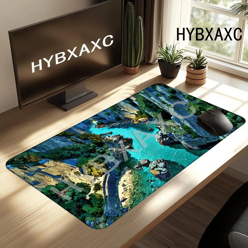 HYBXAXC  Cyberpunk Canyon River Mouse Pad Neon Glow Design Non Slip Rubber Desk Mat For Gamers Home Office PC Setup