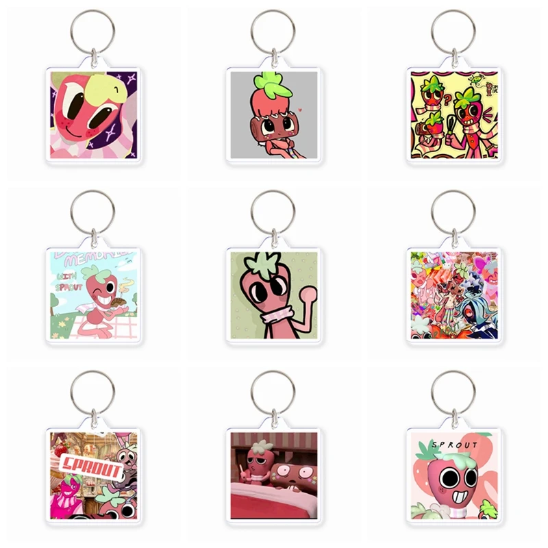 Horror Game Dandys World Sprout Funny Meme Acrylic  Album Keychain Cartoon Character Key Ring Bag Decor Fans Collect Gifts