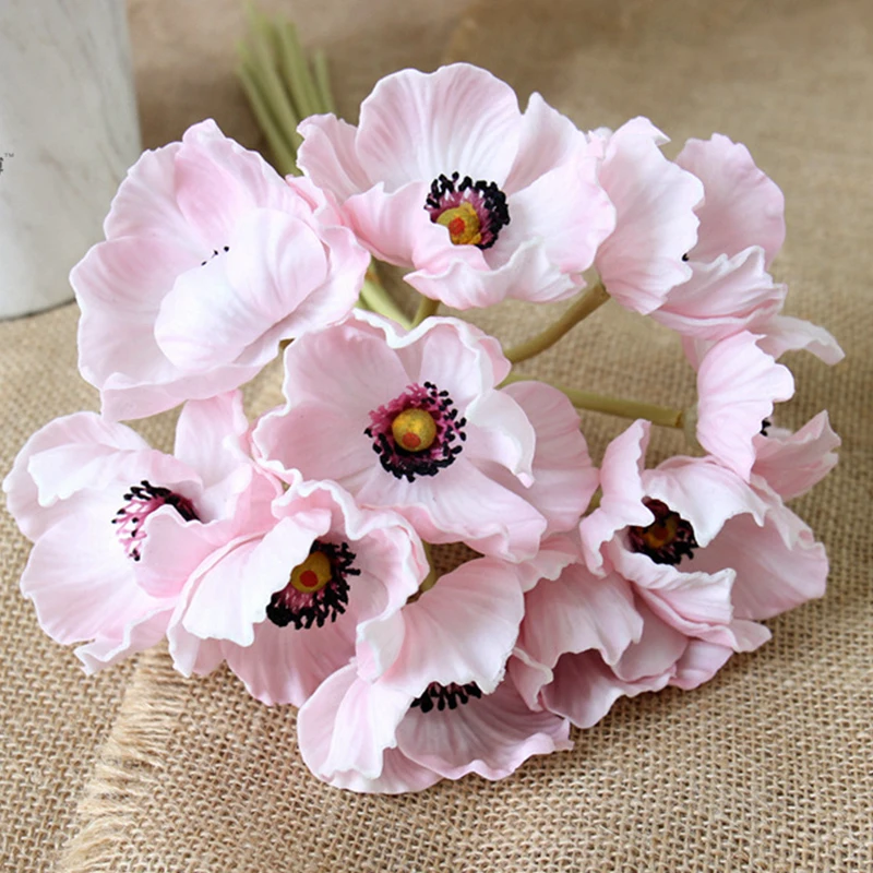 

10 Head Poppy Bundle PU Artificial Flowers Bridal Bouquet Wedding Event Flower Arrangement Home Living Room Decor Poppies Floral