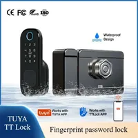 Fingerprint Waterproof Outdoor Garden Lock Remote Control TUYA WIFI App Code Keyless Smart Door Lock Electric Rim Lock