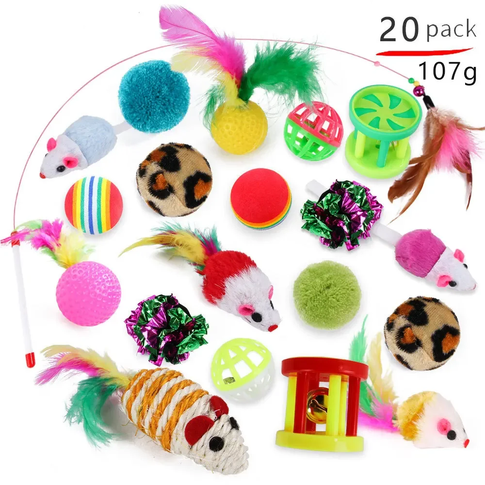 Cat Toys Set Feather Teaser Wand Toy Kitten Teaser Refills Mouse Shape Balls Shapes Playing Without The Stick