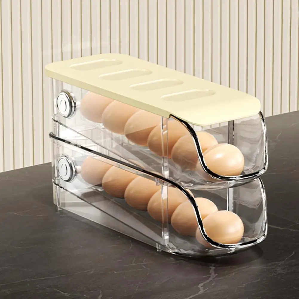 Odor-proof Egg Rack Stackable Egg Rack Organizer for Refrigerator Bpa Free Auto Rolling Fridge Dispenser with 2/3 Layers Food