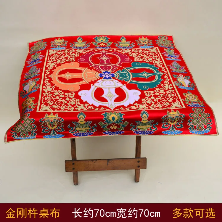 Wholesale Buddhist supplie Tibet family home Buddhism Temple eight Auspicious Embroidery Cross Vajra Altar Table cloth Deco