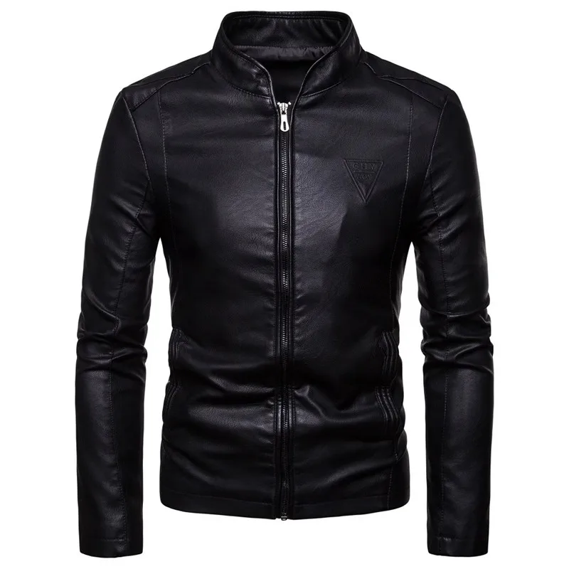 2023 Mens Fashion Leather Jacket Slim Fit Stand Collar PU Jacket Motorcycle Zipper Jackets Men Autumn and Winter Streetwear