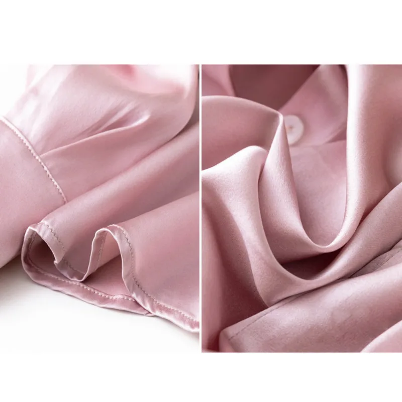 Women 93% Real Silk Long Sleeve Shirts Turn Down Collar Straight Loose Single Breasted Office Lady Tops