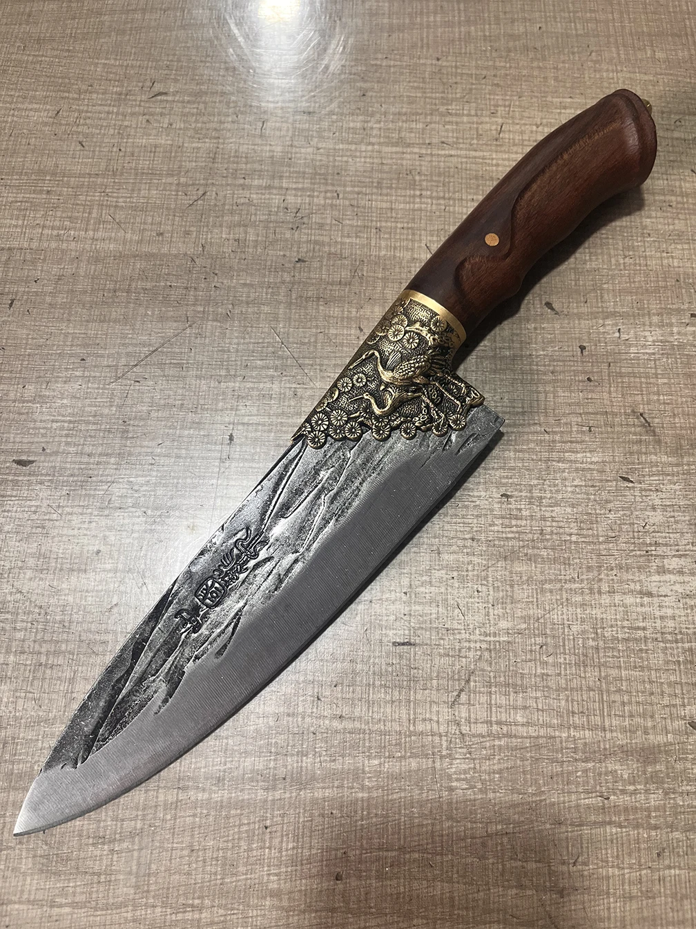 

8 Inch Chef Knife Stainless Steel Blade Sharp Butcher Slicing Vegetables Cleaver Meat Kitchen Knife Copper Decor Wood Handle