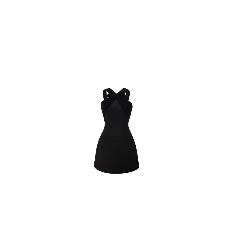 High Quality Hot Selling Butterfly Knot Spliced Dress Waist Cinching Slimming Effect A-line Small Black Dress Wholesale Vestido