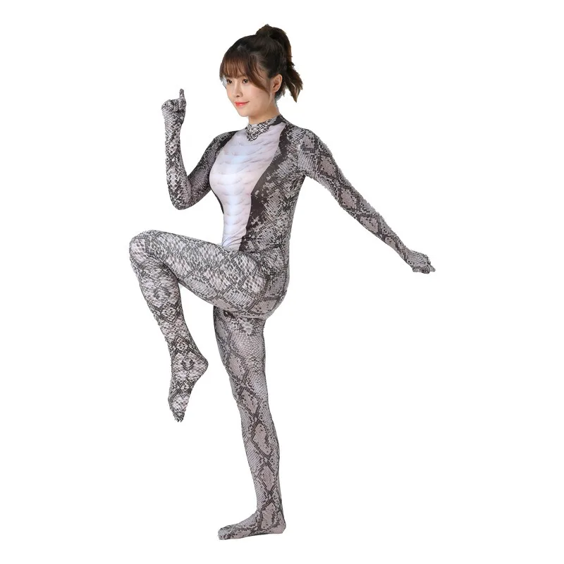 Women\'s Viper Skin Cosplay Costume 3D Printed Zenti Polyester Snake Skin Party Jumpsuit Halloween Costume for Girls Asian Size