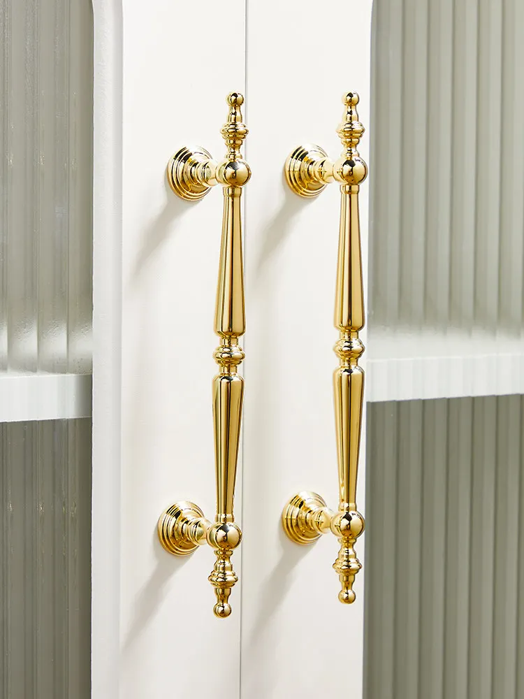 French Minimalist Brass Wardrobe Door Handles, Golden European Modern Minimalist Luxury Shoe Cabinet Drawer Cabinet Door Handles