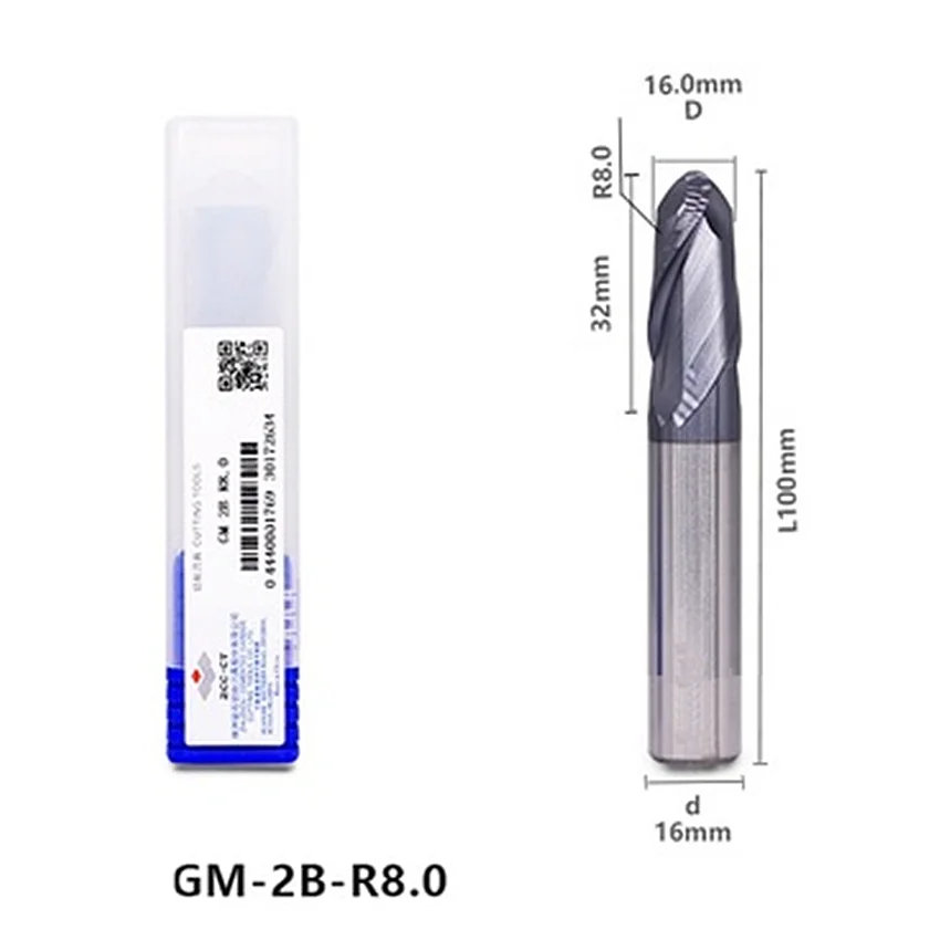 GM-2B-R8.0 ZCC.CT GM-2B Whole alloy tungsten steel ball end mill 2 Flutes Ball End Mills Φ16.0R8.0*16*32*100 2T Ball End Mills