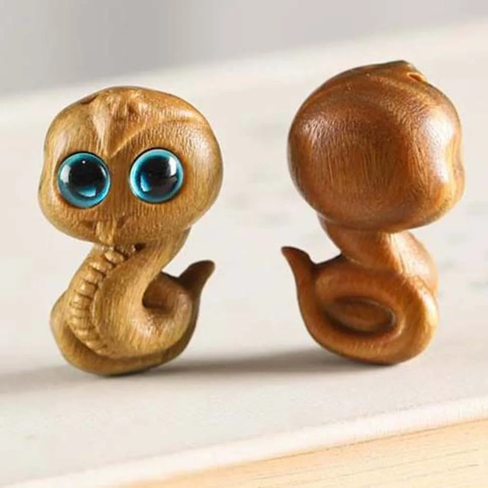 

Mini Zodiac Snake Keychain Cyan Eyes Waterproof New Year Carved Pendant Auspicious Weaving Rope