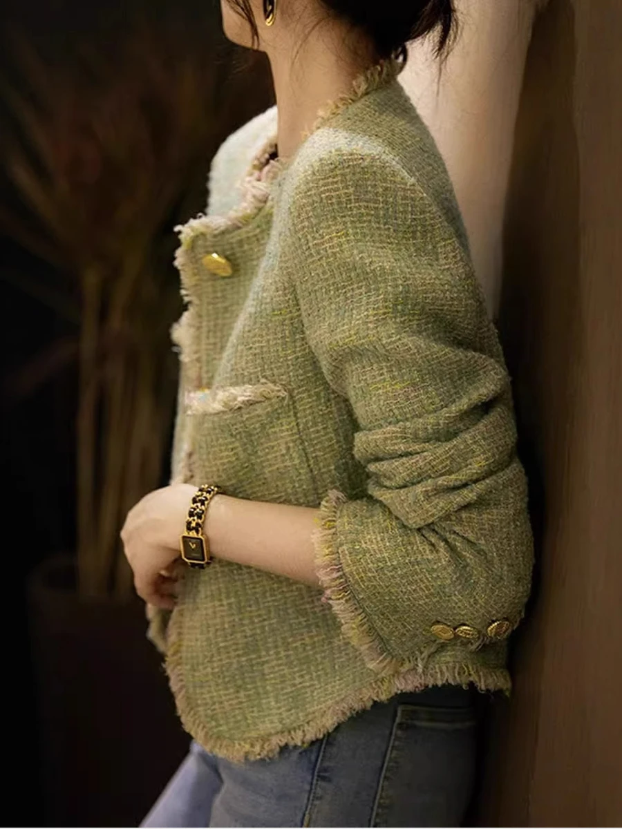 

Short Coat Jacket Women's Autumn Winter New Style Bouclé Gold Button Tassel Ladylike Personality Outerwear Fashionable Slim Fit