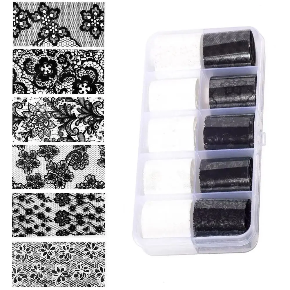 2.5*60 سم أسود أبيض ملصقات الأظافر الدانتيل نقل ورقة مسمار الفن زهرة كاملة لاصق مثير المغلفات نقل الشارات #1