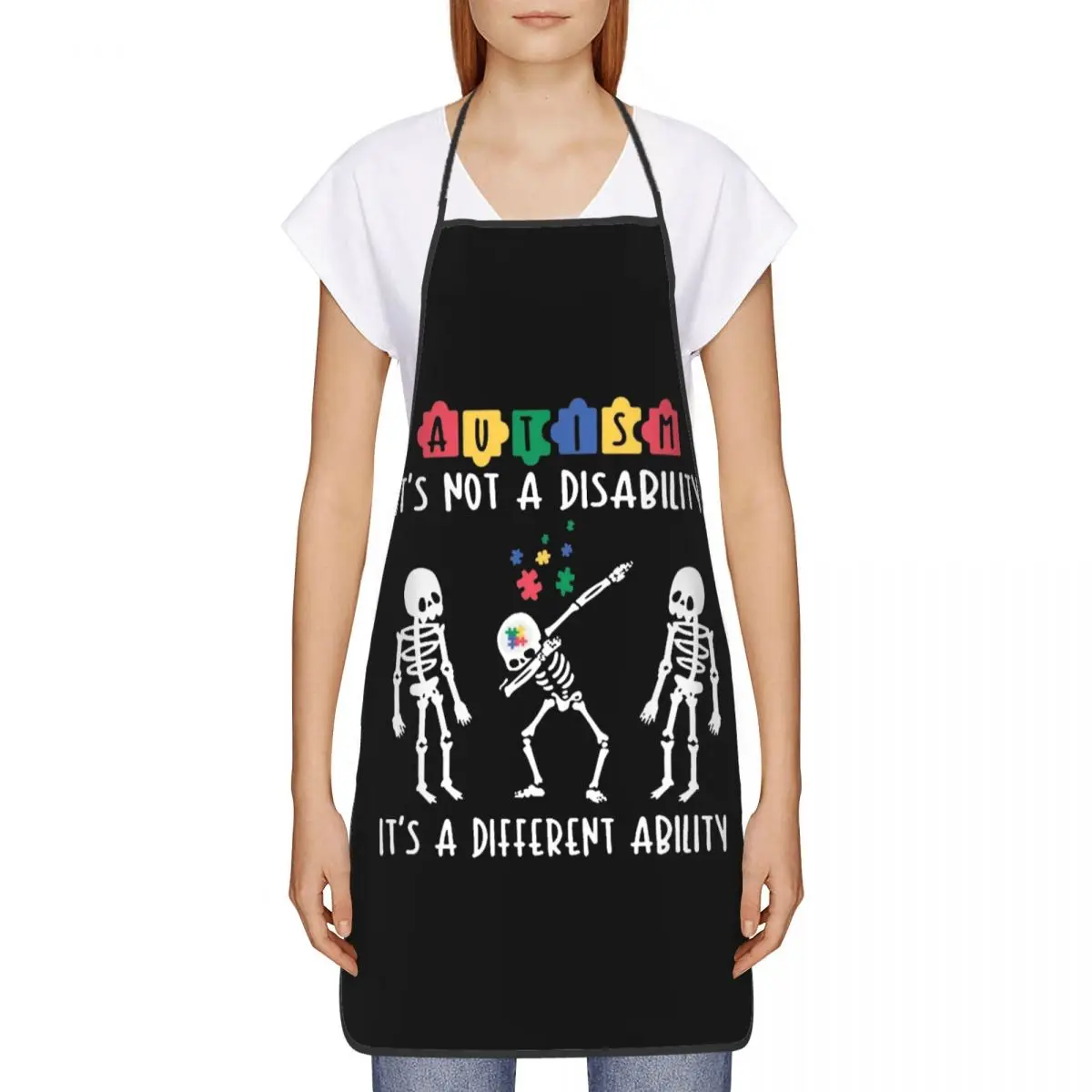 Custom Bib Funny Black Autism Quotes Apron for Men Women Unisex Adult Chef Kitchen Cooking Tablier Cuisine Gardening