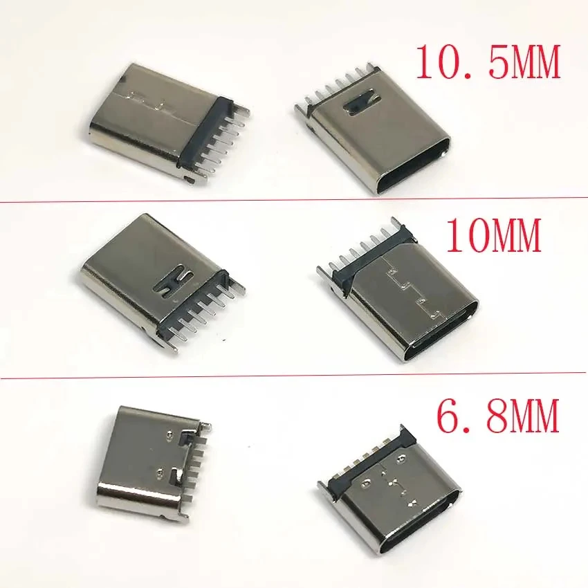 10PCS TYPE-C female seat 6P straight in vertical 180 degree height H=6.65/6.8/6.9/9.3/10.0/10.5mm fast charging female seat