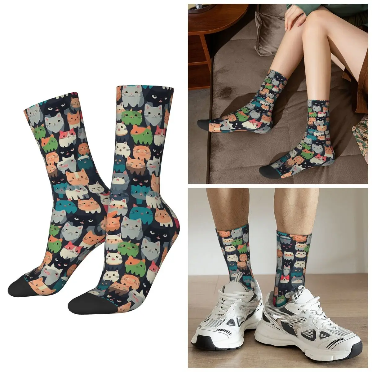 

Всесезонные милые цветные носки с мультяшными котами, носки в стиле Харадзюку, мягкие носки для мужчин и женщин, подарки на День святого Валентина
