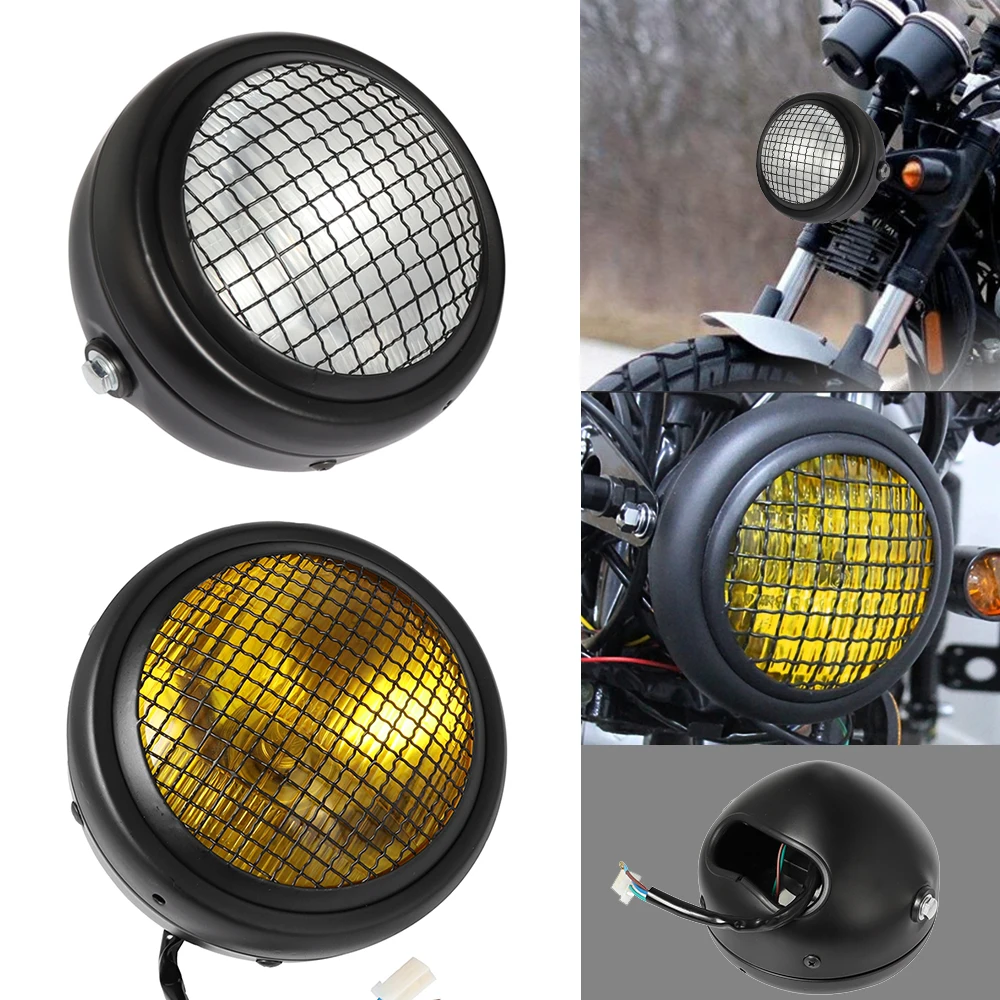 Schwarzer Retro runder Motorrad grill Scheinwerfer Motorrad Front scheinwerfer für Universal Harley