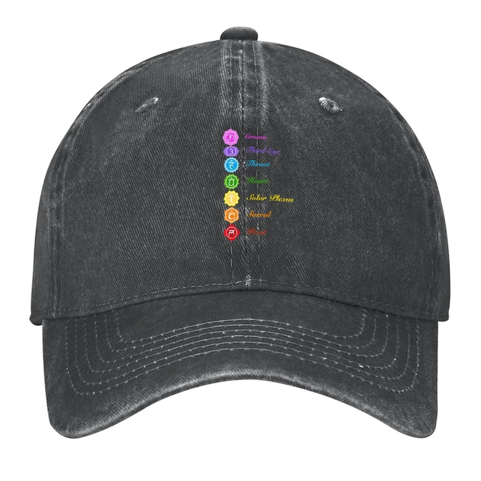 

Simple 7 Aligned Chakra Symbols And Names Design (Black Background) Baseball Cap Fashion Beach luxury caps Men's Caps Women's