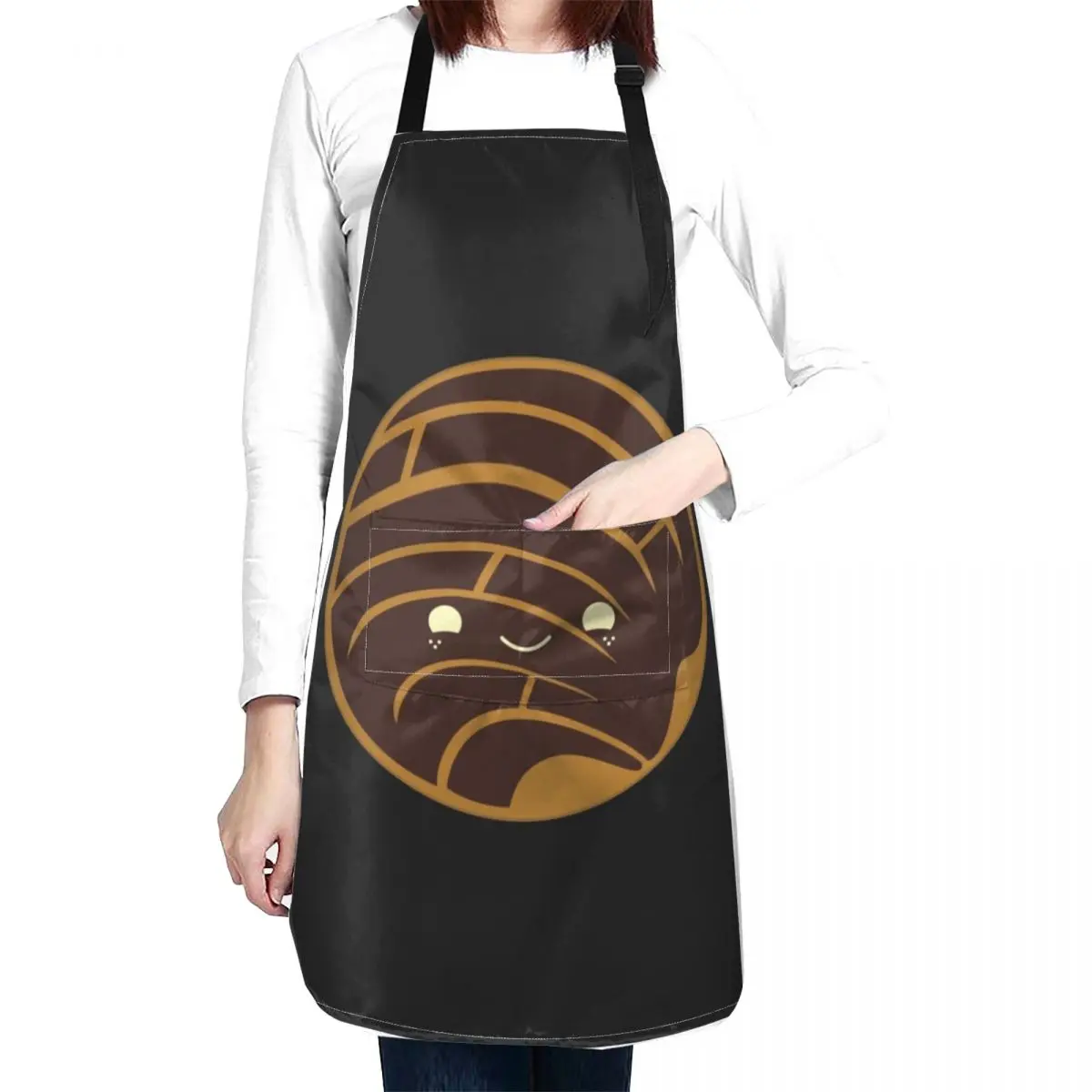 Celemek dapur untuk wanita, celemek Concha Pan Dulce coklat (roti manis Meksiko) di dinding, celemek koki wanita