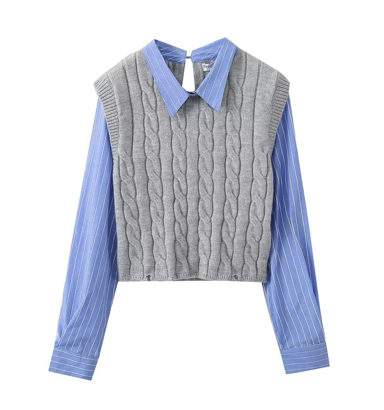 

Autumn Winter ort Knitted Sweater Eight Strand Weaving Splicing Fabric Versatile Women's Faion Sweet Sle Long Sve