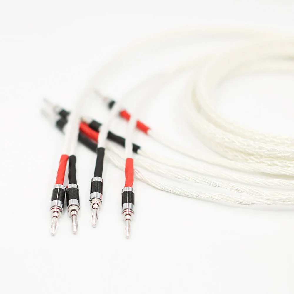 زوج كابل مكبر صوت فضي 8AG سلك مكبر صوت من ألياف الكربون Hifi