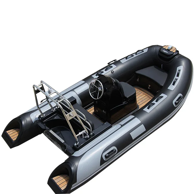 Fiberglass RIB Boat 340cm,Inflatable Sport Boat,1.2mm PVC Hypalon Rigid Hull Yacht,for Lake River Fishing Water Skiing,3.4m