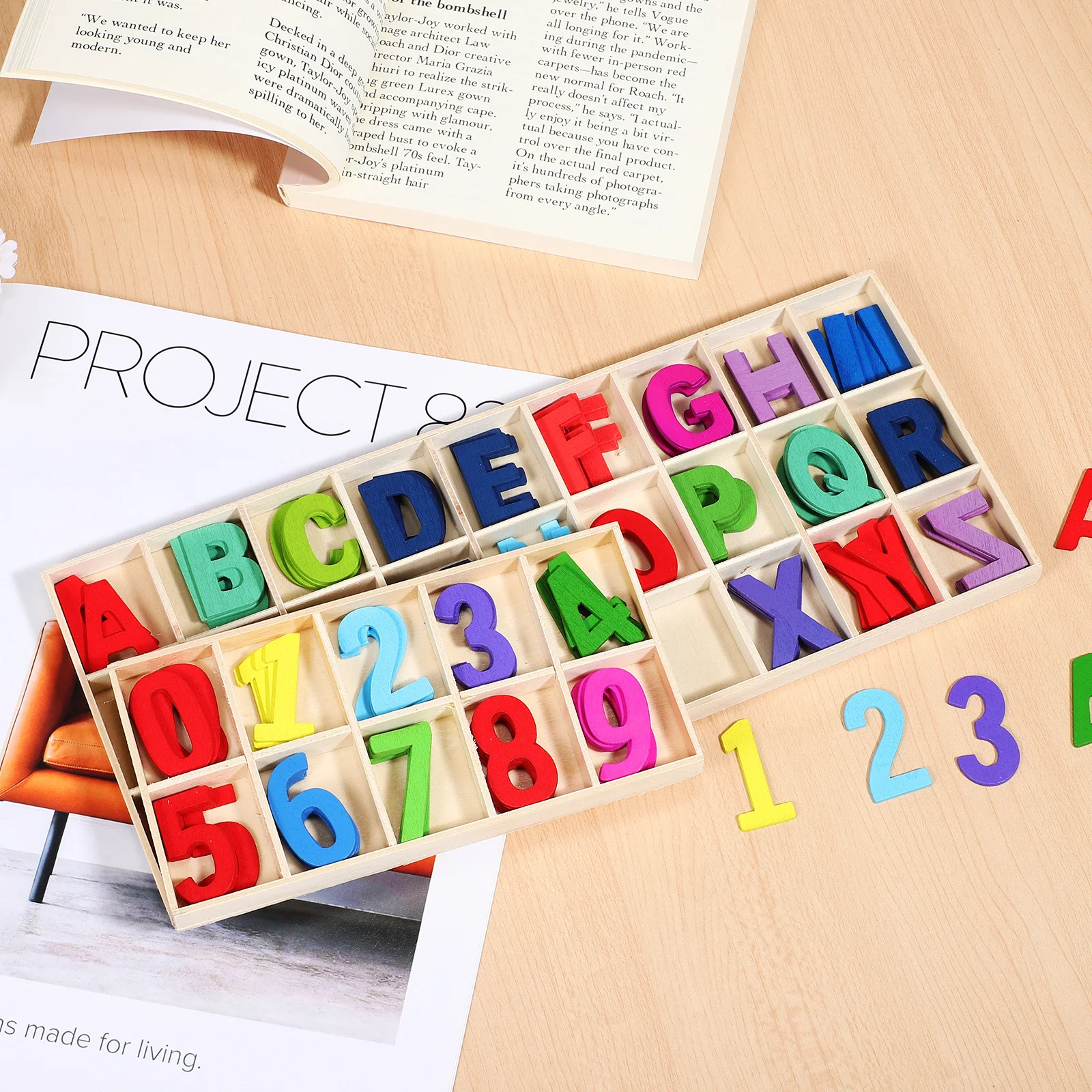 1 ensemble de lettres et chiffres en bois, Puzzle d'orthographe colorée pour enfants, blocs Alphabet d'éducation précoce, activités préscolaires, Alphabet en bois