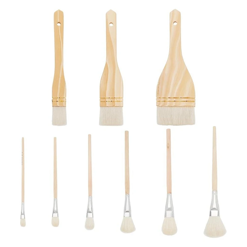 

9 Styles Ceramic Brushes Set, Pottery Glaze Brushes, Different Shapes Wool Art Paint Brush With Wood Handle For Artists