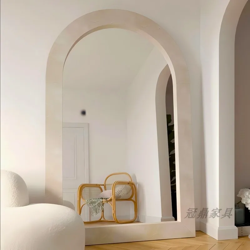 Nordischer Kunstspiegel für Wohnzimmer, Großer Ganzkörperspiegel für Mädchen, Ästhetischer Funky Holzspiegel im Koreanischen Stil für Garten und Schlafzimmer, Wohndekoration