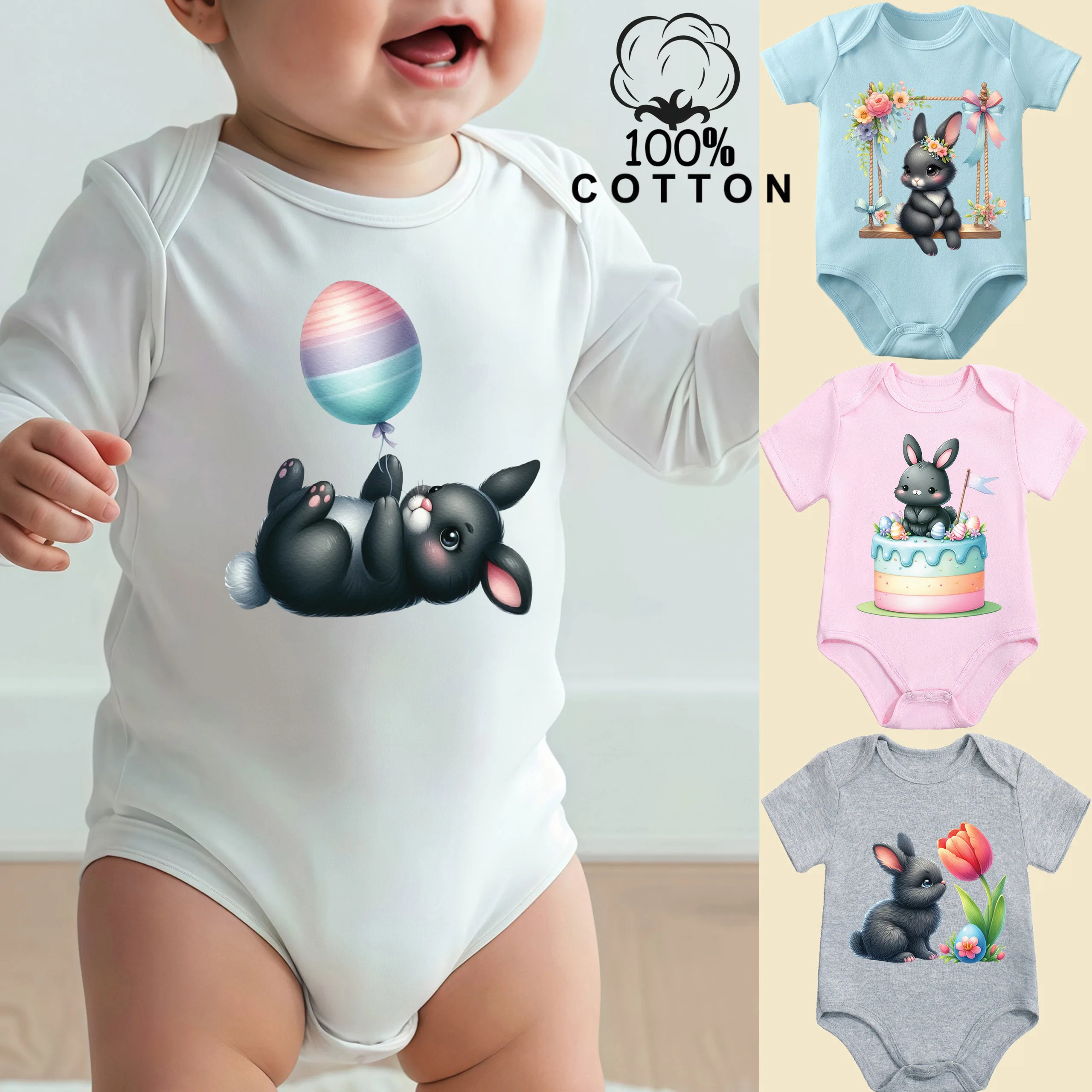 

Комбинезон из чистого хлопка с принтом «Счастливого Пасхального дня»/кролика и яйца, удобная одежда для малышей, комбинезон для новорожденных от 0 до 12 месяцев