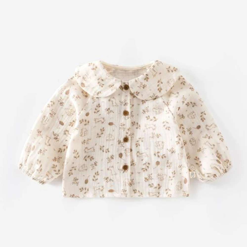 

Girls Shirts Long Sleeve Peter Pan Collar Floral Cotton Birthday Infant Clothing Autumn Christmas Toddler Tops And Blouses