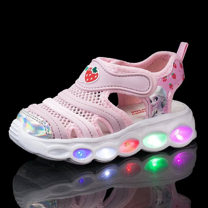 

Sandals ​Beach shoes Led Light Mesh Cartoon Summer Shoes For Children Breathable Anti-slip Velcro Pink ​Purple Size 24-35