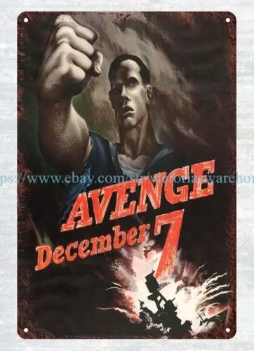 buy art prints 1942 ww2 AVENGE DECEMBER 7 PEARL HARBOR POSTER metal tin sign