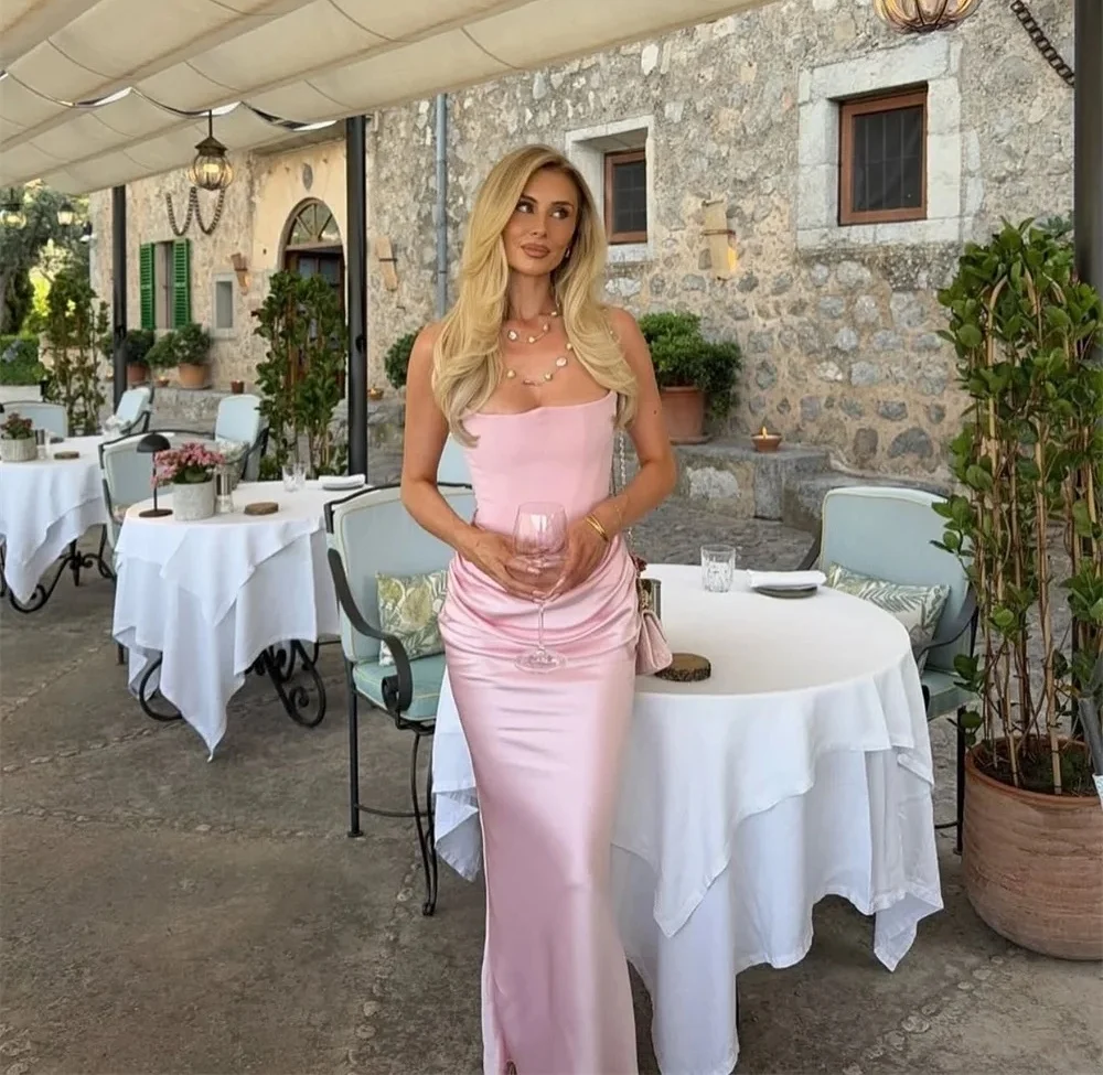 

Pink Formal Women Long Bespoke Occasion Gown Evening Dresses Prom Pastrol Unisex Jersey Retro Dubai Saudi Arabic Customized