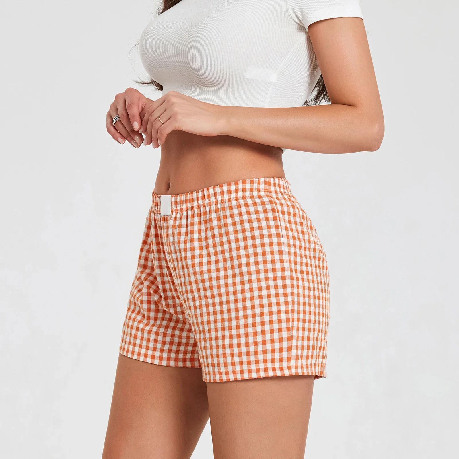 Женская клетчатая Пижама y2k, летние клетчатые Пижамные шорты с эластичной резинкой и широкими штанинами, Свободные Летние Повседневные Шорты Для Отдыха