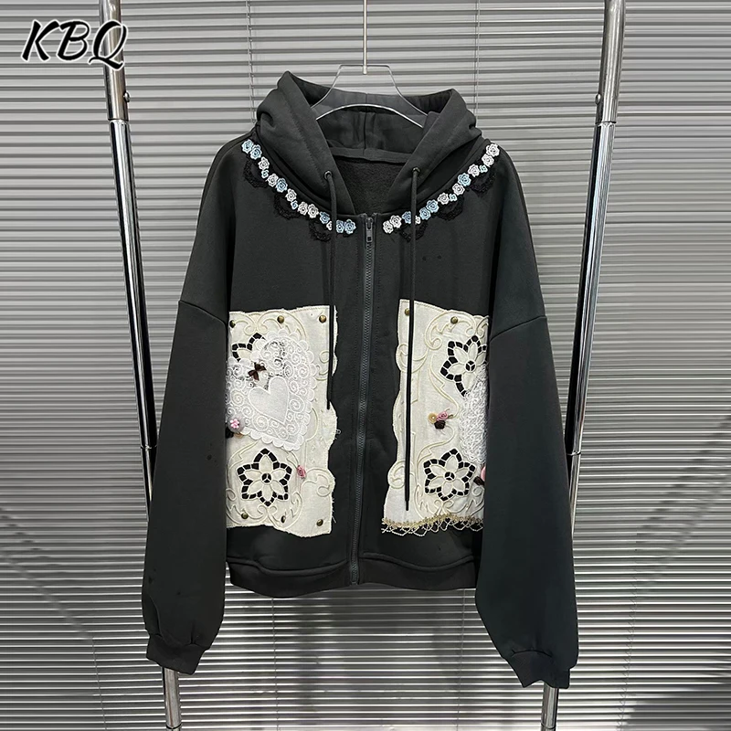 

KBQ хитовые цвета, свободные пальто на шнурке для женщин, воротник с капюшоном, длинный рукав, темпераментное кружевное пальто, женская мода, новинка зимы