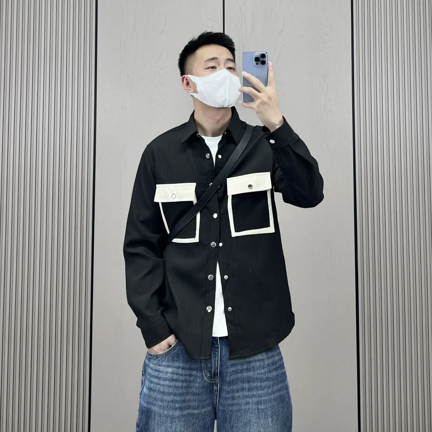 

Retro Loose Casual Shirt Color-Block Long Sleeve Patchwork Men's Japanese New Style Trendy Fashion Jacket