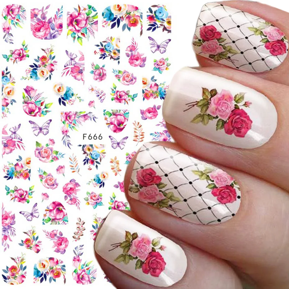 10 PCs Nail Sticker Set Summer Water Decal Nail Art Ink Flowers Leaves Graffiti Slider for Nail Decoration Foils Tattoo image 4