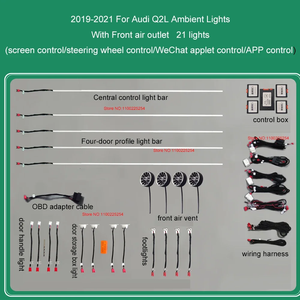 LED Luminous Air Outlet Suitable for Audi A3 Q2 Gradient Air Conditioner Air Outlet 21 Colors Color Ambient Light Screen Control