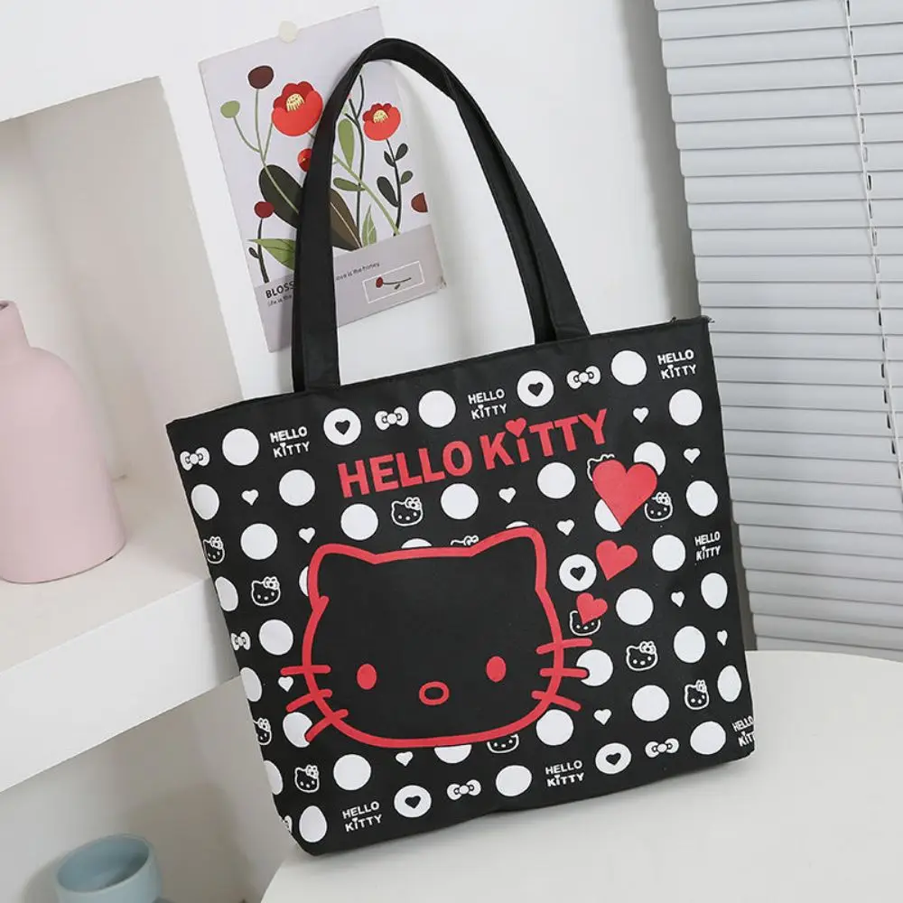 Sanrio Hello Kitty borsa a tracolla in tela Kawaii Cartoon Women Cosmetic Bag Casual LargeCapacity Shopping Handbag Satchel Girl Gift